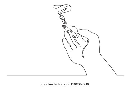 continuous line drawing of hand holding smoking cigarette