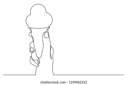 continuous line drawing of hand holding ice cream cone