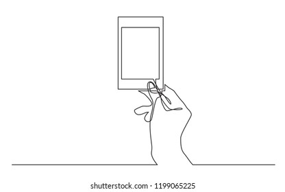 continuous line drawing of hand holding small frame