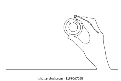 Continuous Line Drawing Of Hand Holding Photographic Camera Lens