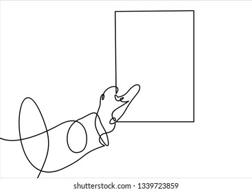 continuous line drawing of hand holding blank sheet of paper 