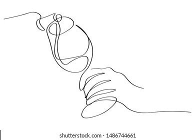 continuous line drawing of hand holding a glass of cocktail vector illustration