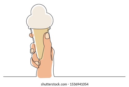 continuous line drawing of hand holding ice cream cone