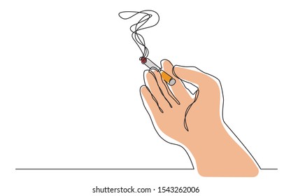 continuous line drawing of hand holding smoking cigarette