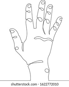 continuous line drawing of a hand holding five fingers waving gesture