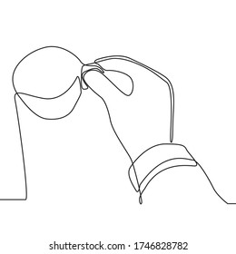 Continuous line drawing of hand holding a coffee cup. One hands holding coffee cups isolated on white background