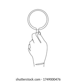 Durchlaufende Linienzeichnung der Hand, die die Lupe hält . Vektorgrafik