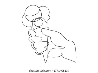 continuous line drawing of hand holding ice cream cone