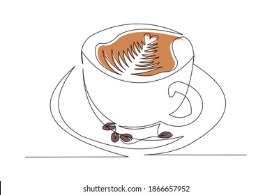 Continuous Line Drawing Of Hand Holding Cup Of Coffee Or Tea. Vector Illustration