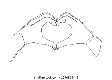Continuous line drawing of hand holding love heart on white background. Single one line art of valentine. Vector illustration