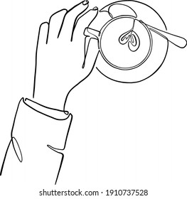 Continuous line drawing of Hand holding a cup of coffee. Hand drawn vector illustrations, wall decoration, art prints, wallpaper line art couple hand, coffee line art, a glass of coffee line art 