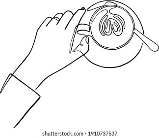 Continuous line drawing of Hand holding a cup of coffee. Hand drawn vector illustrations, wall decoration, art prints, wallpaper line art couple hand, coffee line art, a glass of coffee line art 