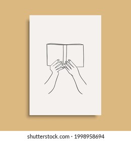 Continuous line drawing of hand holding a book. Minimalistic vector illustration. Vector EPS 10.