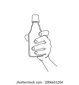 Continuous line drawing of hand holding bottle. culinary and lifestyle line art with active stroke. 