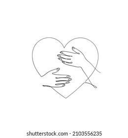 continuous line drawing hand holding heart love illustration vector