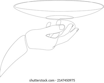 Dibujo continuo de una mano sosteniendo una placa. Ilustración del vector