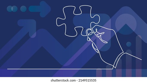 continuous line drawing of hand holding puzzle piece as a solution