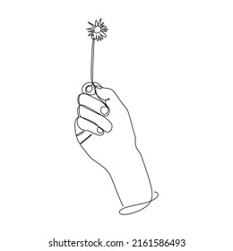 continuous line drawing of hand holding dandelion seeds. Hand drawn style design for relationship and love concept.