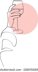 Continuous line drawing of hand holding glass. Template for your design. Vector illustration.