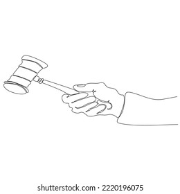 Continuous line drawing hand holding judge's hammer