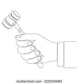 Continuous line drawing hand holding judge's hammer