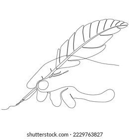 
dibujo de línea continua de una mano sosteniendo una pluma