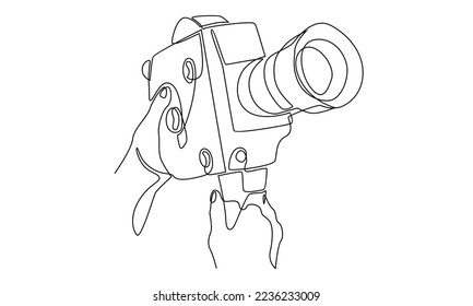 continuous line drawing of hand holding photo camera