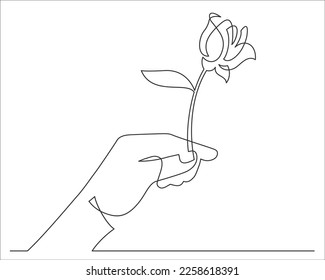 Durchgehende Zeichnung der Hand, die Blume hält.
Vektorgrafik