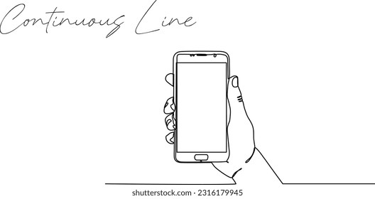 Continuous line drawing of hand holding communication device