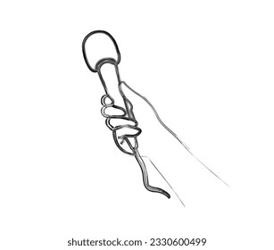 Continuous line drawing of hand holding microphone. microphone doodle art with active stroke.  Vocalist, podcast, broadcast and music concept.