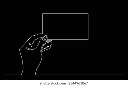 continuous line drawing of hand holding blank horizontal piece of paper