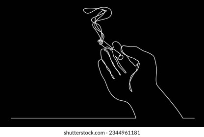 continuous line drawing of hand holding smoking cigarette