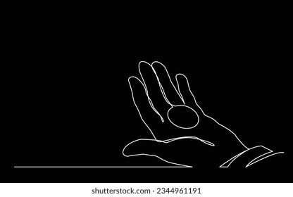 continuous line drawing of hand holding money coin