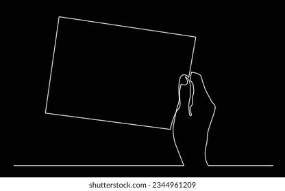 continuous line drawing of hand holding carton sign