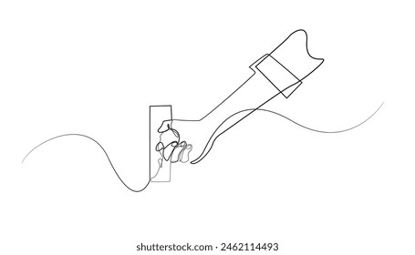 Endloslinienzeichnung einer Hand, die einen Türgriff hält. Linienzeichnung des Konzepts des Öffnens einer Tür, des Schließens einer Tür. Linienzeichnung Vektorillustration