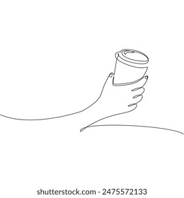 Continuous line drawing of a hand holding a coffee bottle