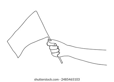 Continuous line drawing of a hand holding flag, one line art