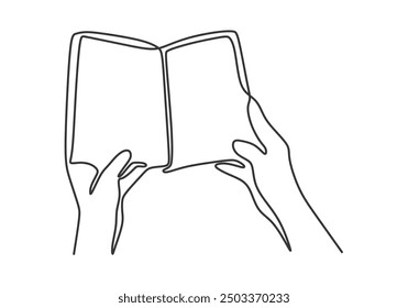 Continuous Line Drawing of Hand Holding a Book. Minimalist Art for Reading Concept
