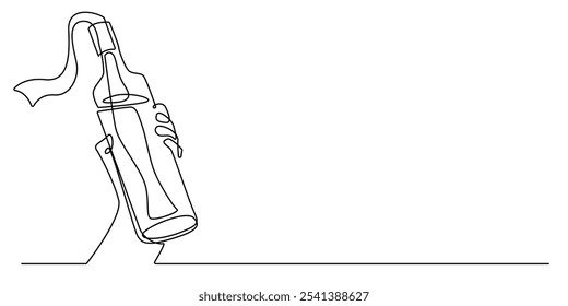 Dibujo de línea continuo de una mano que sostiene un cóctel molotov. Dibujo de una línea de una mano que se prepara para lanzar una bomba molotov. Ilustración vectorial simple de una sola línea de rebelión, resistencia.