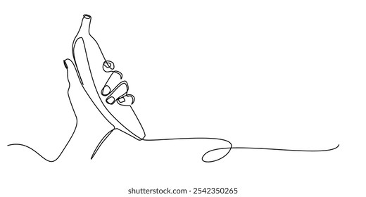 desenho de linha contínua de mão segurando banana fruto.um desenho de linha de mão e banana fruto.ilustração vetor linha única.fundo branco isolado