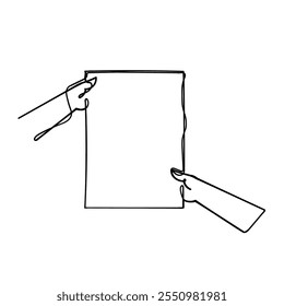 continuous line drawing hand holding blank banner placard