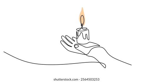 Continuous line drawing of a hand holding a candle. Representing warmth, enlightenment, and a guiding force. Vector illustration one line art minimalist.