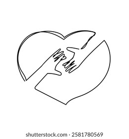 continuous line drawing hand holding and hug love sign balloon illustration