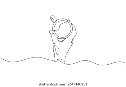 Continuous line drawing of a hand holding a coffee bottle, Coffee take away one line continuous. Simple and elegant continuous line art, perfect for tranquil and cozy themes. Editable stroke
