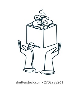 Línea continua que dibuja la caja de regalo de la mano