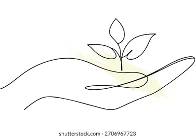 Dibujo de línea continuo de la planta de mano que simboliza el crecimiento y la sostenibilidad