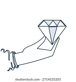 Dibujo de línea continua mano sosteniendo la piedra preciosa del diamante