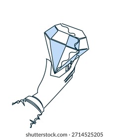 Dibujo de línea continua mano sosteniendo la piedra preciosa del diamante