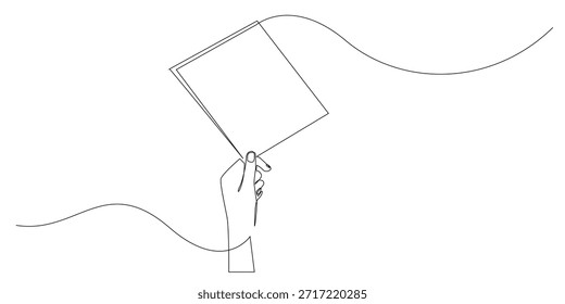 Dibujo de línea continuo de una mano sosteniendo un documento en papel. Simbolizando información, administración y comunicación profesional. Ilustración de una sola línea adecuada para negocios, oficina y temas legales.