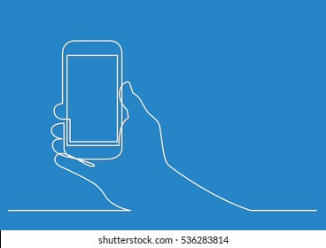 continuous line drawing of hand holding smartphone